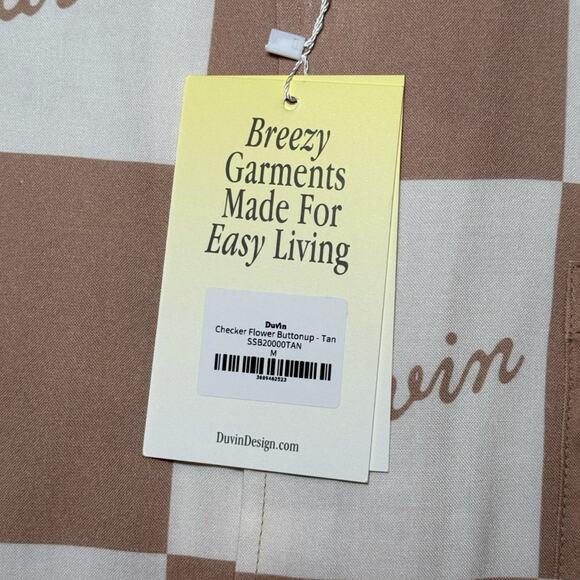 Duvin Checker Flower Button Up Tan Mens Size M NWT $68 - Picture 4 of 7